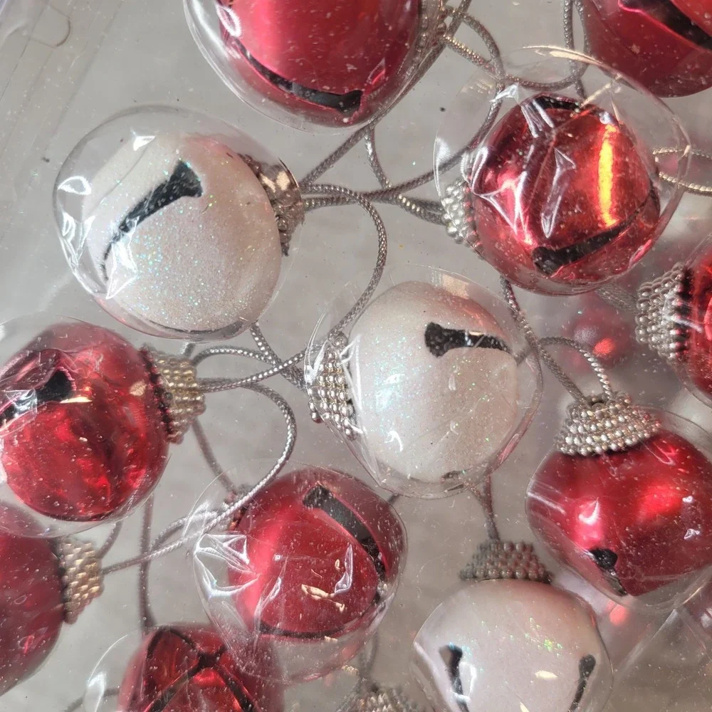 42‎ Hobby Lobby Old Stock Red & Silver Metal Jingle Bells Ornaments NEW